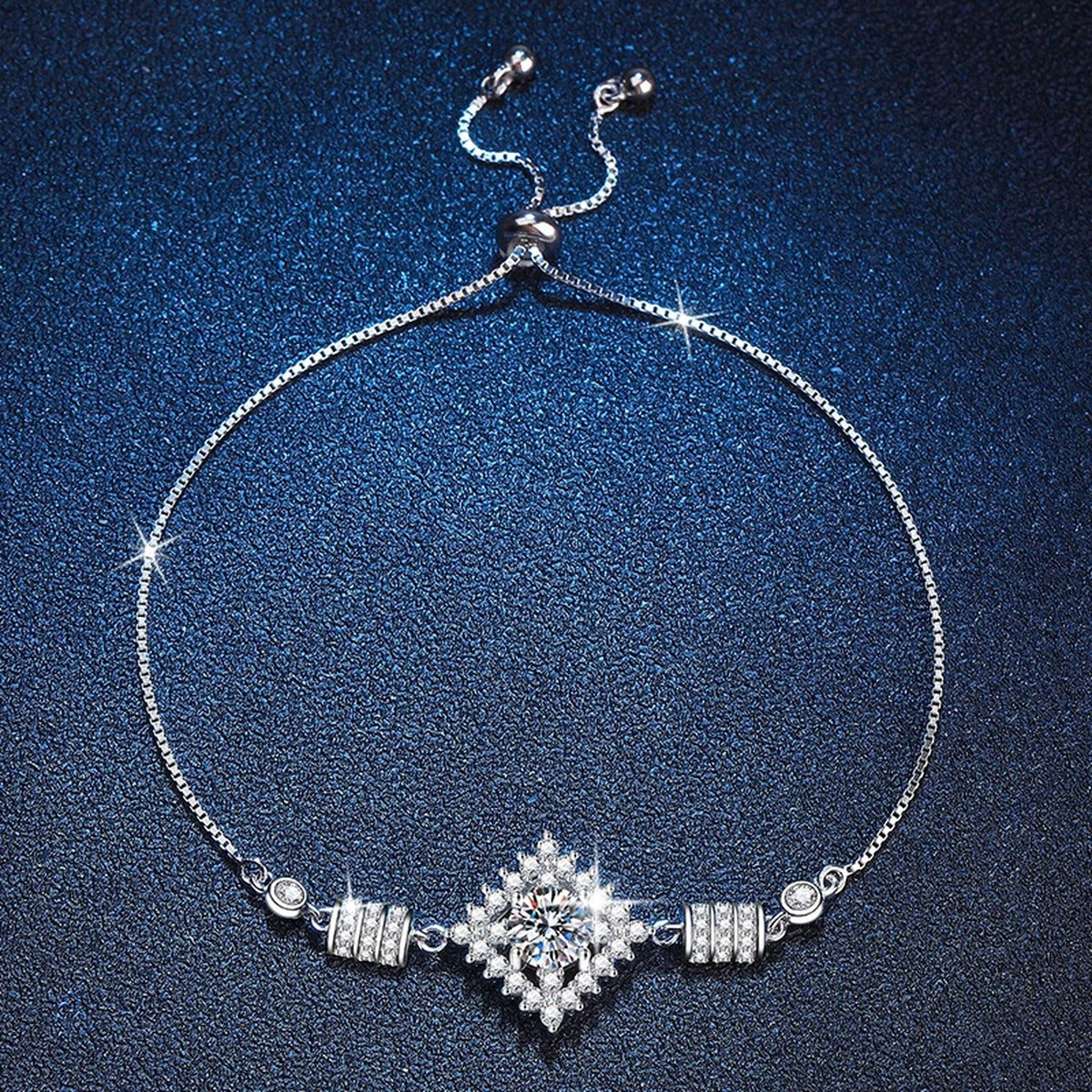 Bow Moissanite Chain Bracelet with CZ white background product photo showing bracelet silhouette and moissanite setting