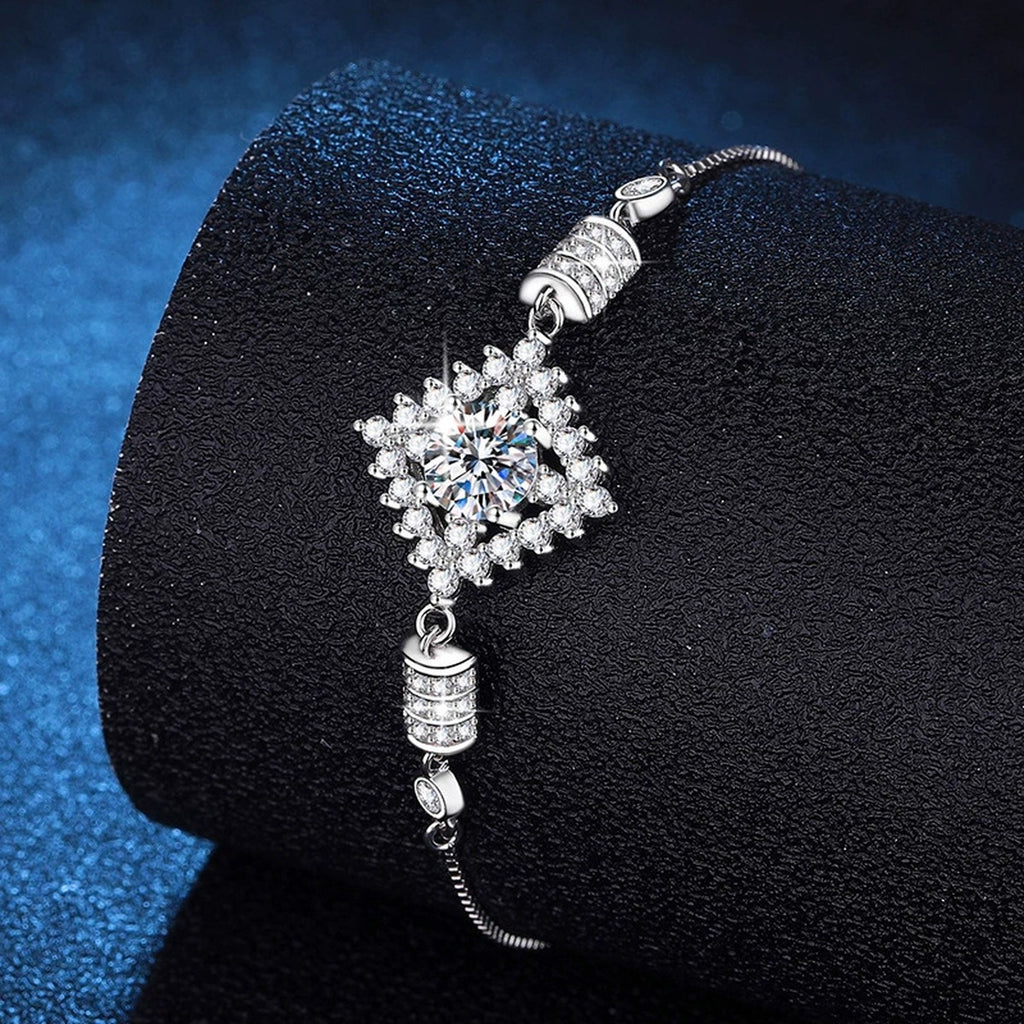 Bow Moissanite Chain Bracelet with CZ close-up detail showing chain, clasp, and stone placement
