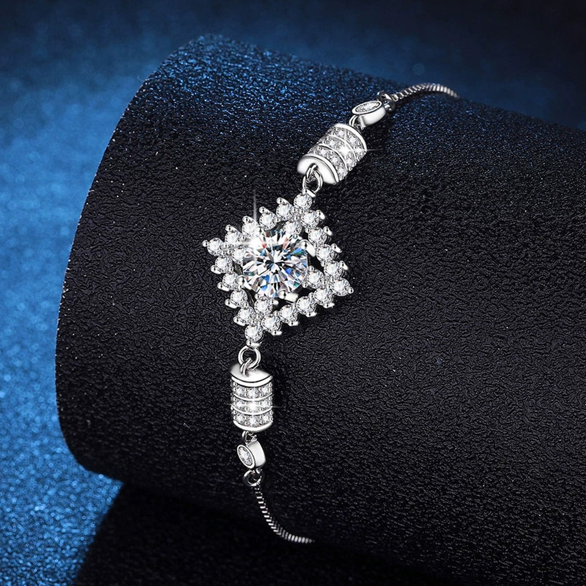 Bow Moissanite Chain Bracelet with CZ close-up detail showing chain, clasp, and stone placement