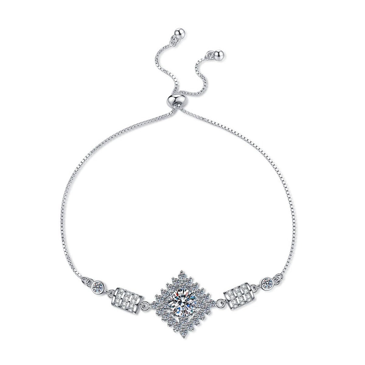 Bow Moissanite Chain Bracelet with CZ close-up detail showing chain, clasp, and stone placement