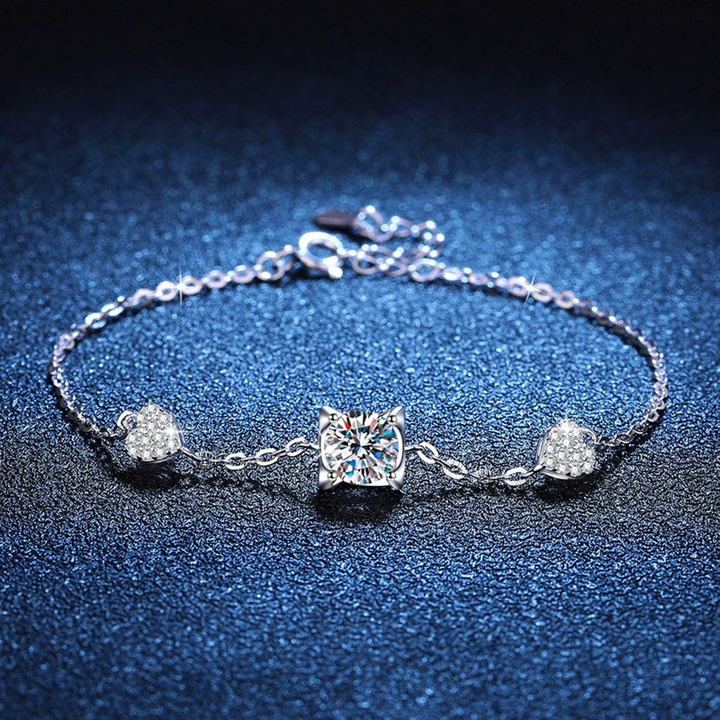 Floral Moissanite Chain Bracelet with CZ worn on wrist by model showing bracelet scale and fit