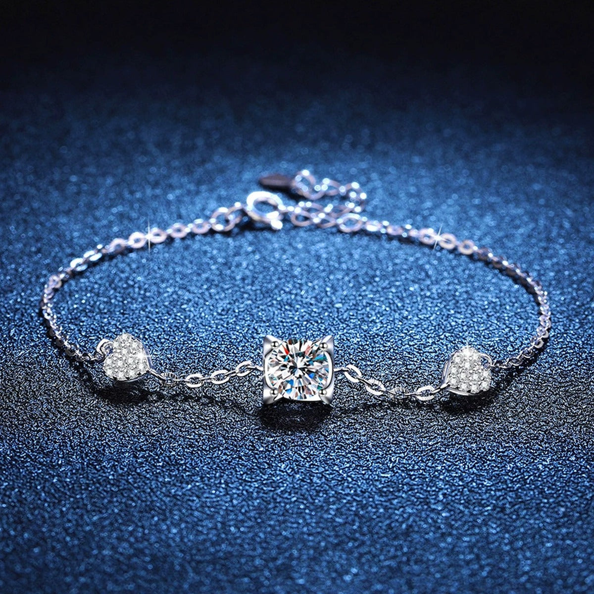 Floral Moissanite Chain Bracelet with CZ worn on wrist by model showing bracelet scale and fit