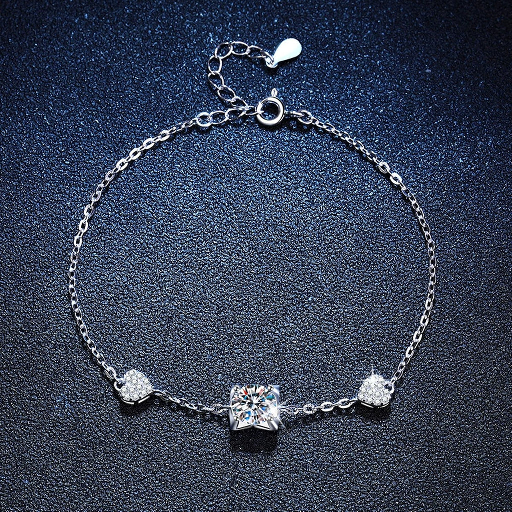Floral Moissanite Chain Bracelet with CZ close-up detail showing chain, clasp, and stone placement