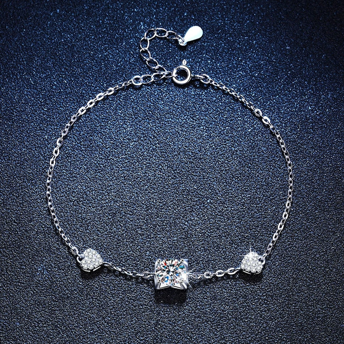 Floral Moissanite Chain Bracelet with CZ close-up detail showing chain, clasp, and stone placement