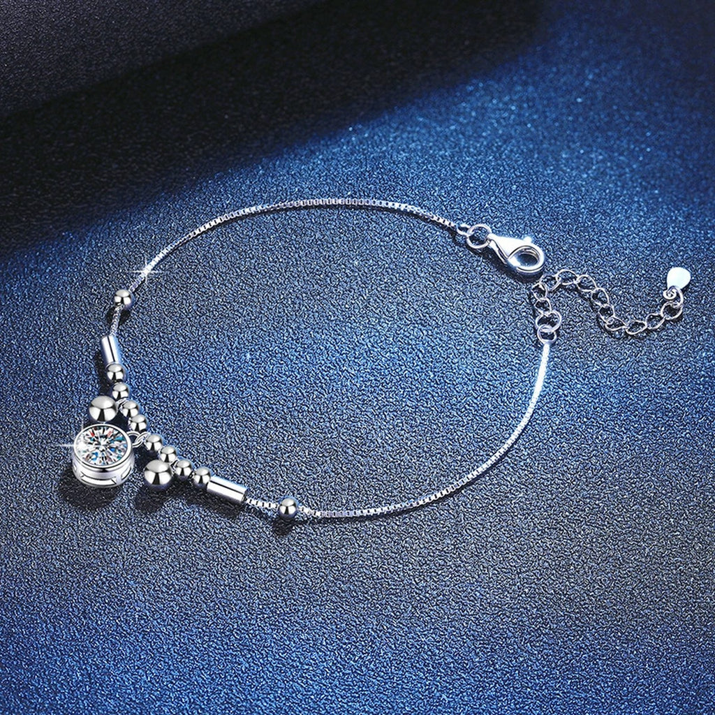 Round Moissanite Charm Bracelet close-up detail showing chain, clasp, and stone placement