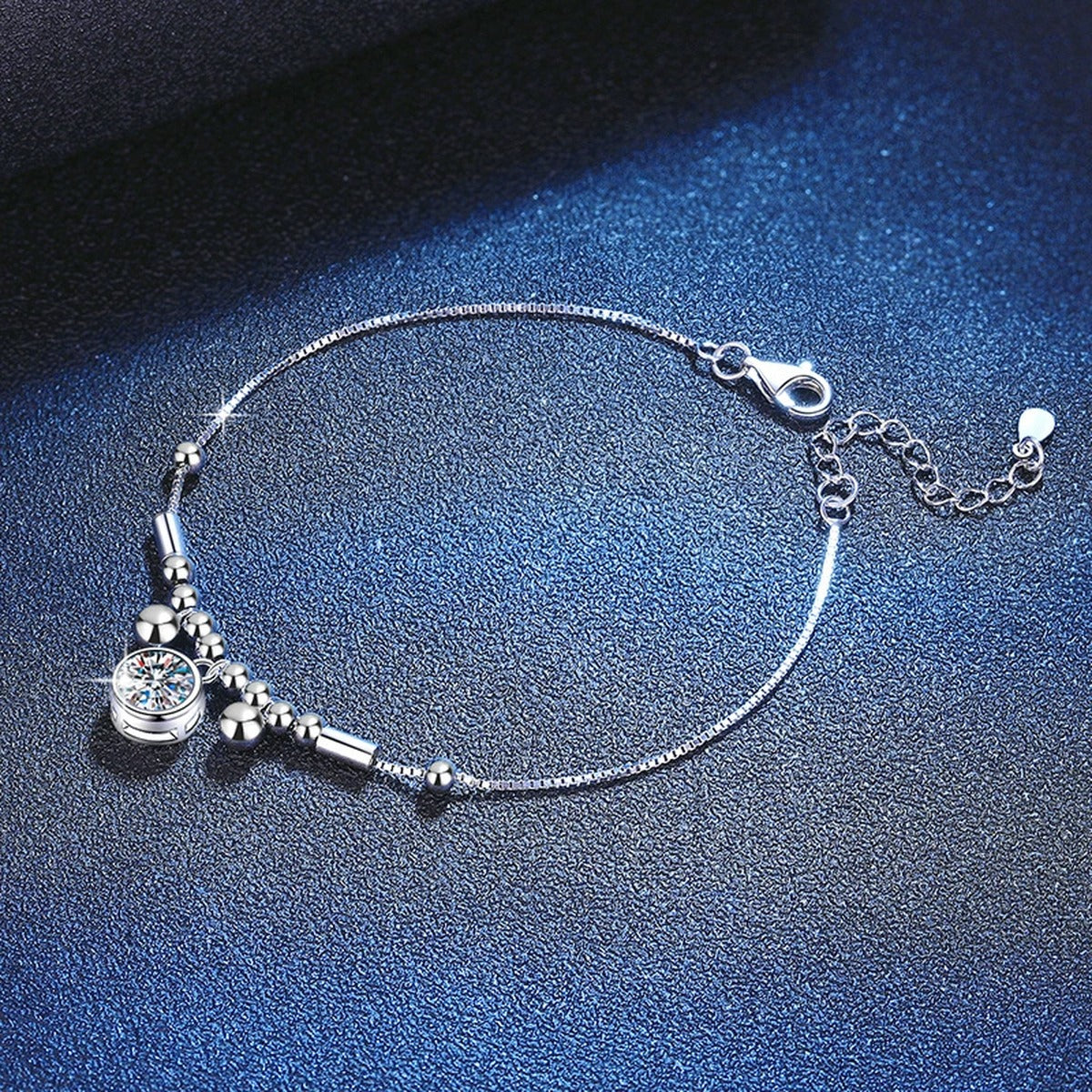 Round Moissanite Charm Bracelet close-up detail showing chain, clasp, and stone placement