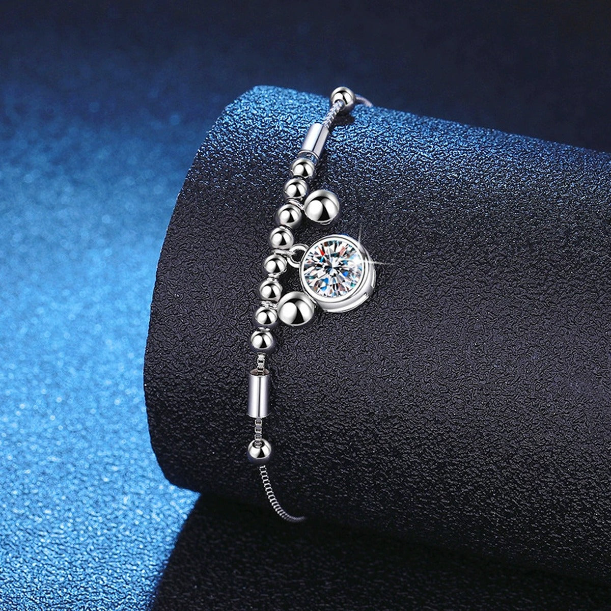 Round Moissanite Charm Bracelet close-up detail showing chain, clasp, and stone placement