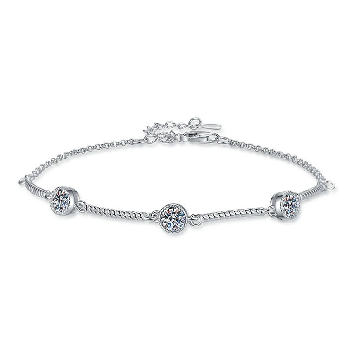 Bar Moissanite Chain Bracelet white background product photo showing bracelet silhouette and moissanite setting