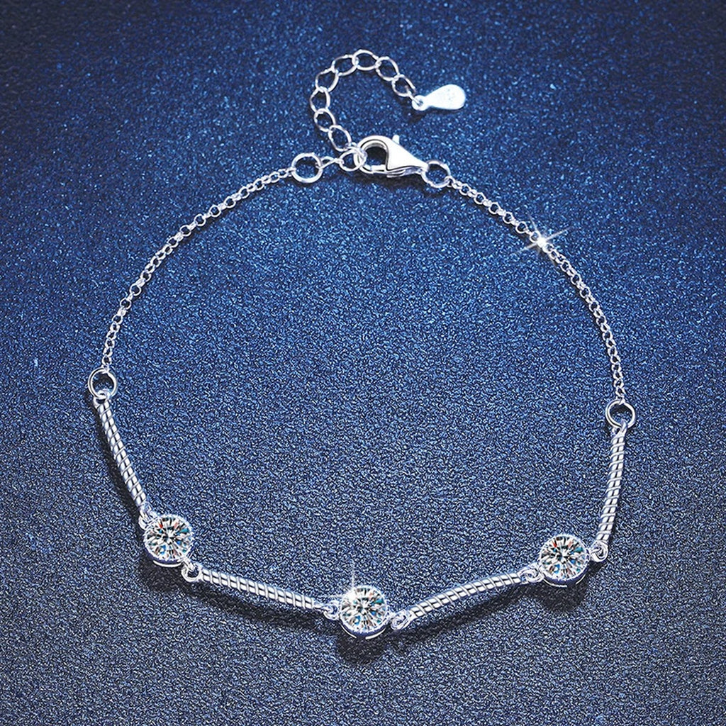 Bar Moissanite Chain Bracelet worn on wrist by model showing bracelet scale and fit