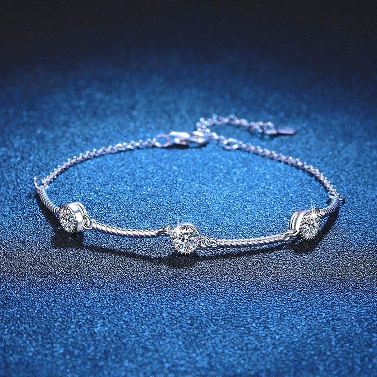 Bar Moissanite Chain Bracelet close-up detail showing chain, clasp, and stone placement