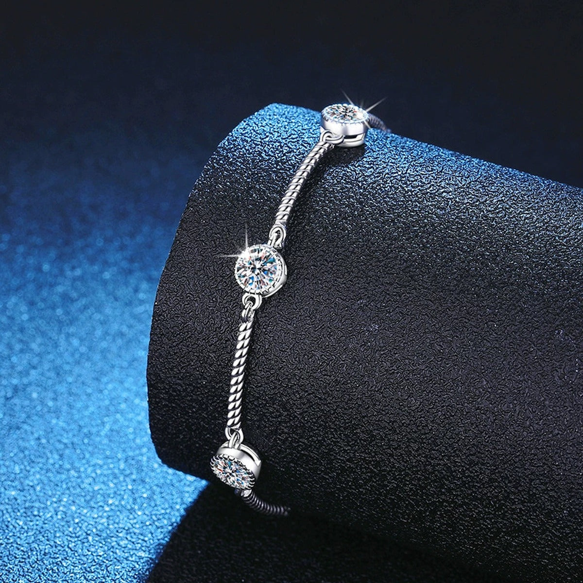 Bar Moissanite Chain Bracelet close-up detail showing chain, clasp, and stone placement