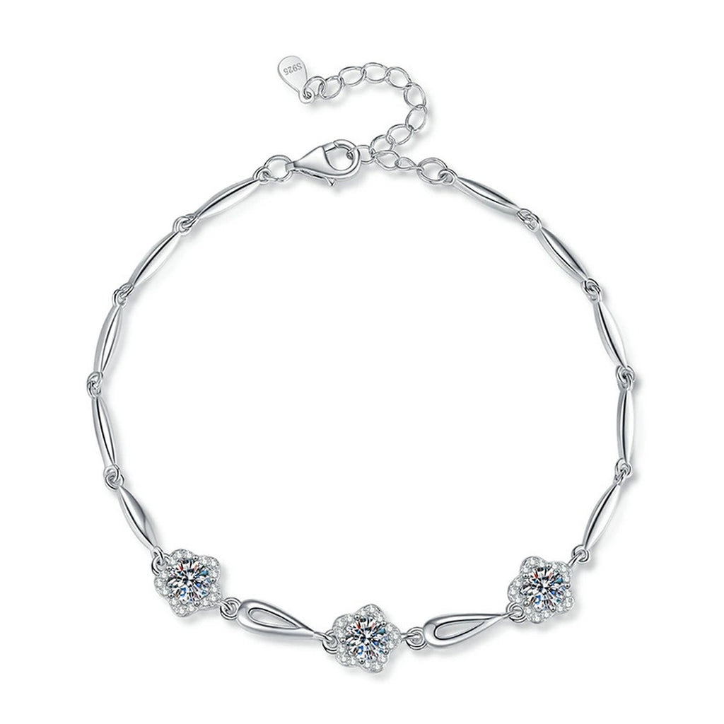 Round Moissanite Chain Bracelet with CZ white background product photo showing bracelet silhouette and moissanite setting