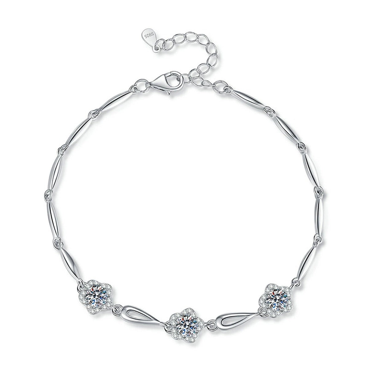 Round Moissanite Chain Bracelet with CZ white background product photo showing bracelet silhouette and moissanite setting