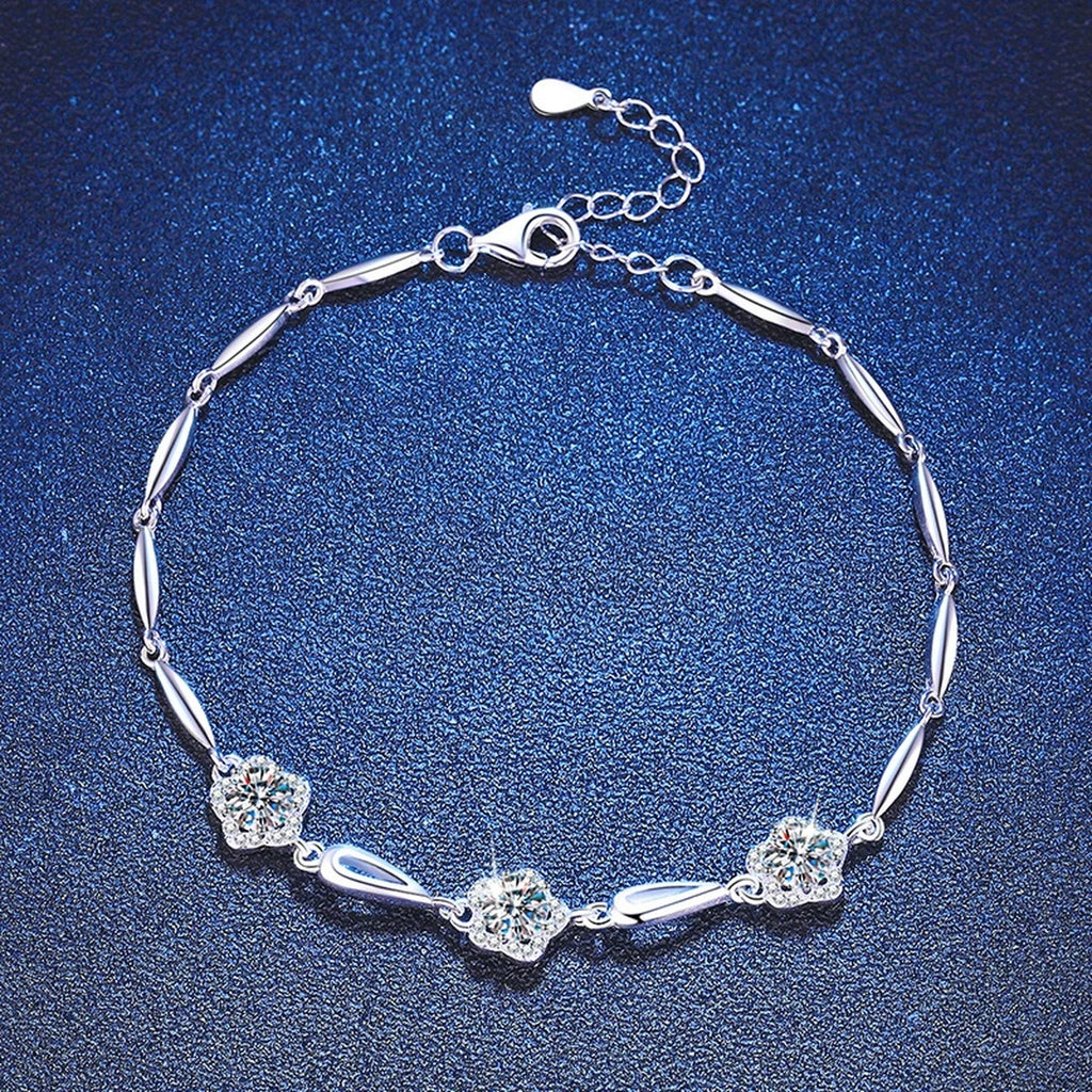 Round Moissanite Chain Bracelet with CZ close-up detail showing chain, clasp, and stone placement