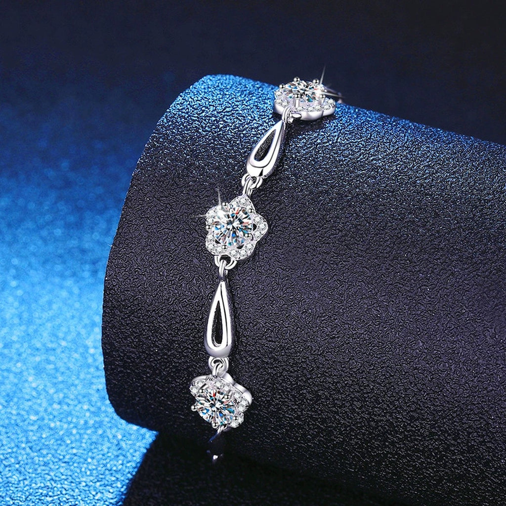 Round Moissanite Chain Bracelet with CZ close-up detail showing chain, clasp, and stone placement
