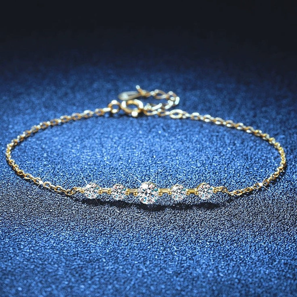 Moissanite Beaded Chain Bracelet white background product photo showing bracelet silhouette and moissanite setting