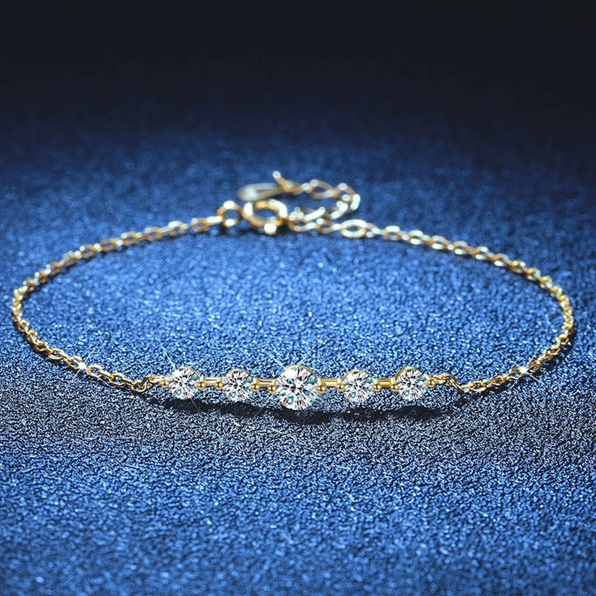 Moissanite Beaded Chain Bracelet white background product photo showing bracelet silhouette and moissanite setting