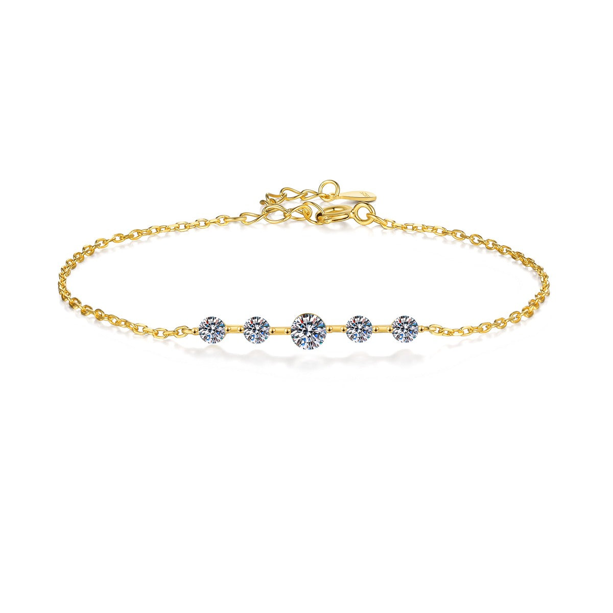 Moissanite Beaded Chain Bracelet styled on blue display background showing moissanite sparkle