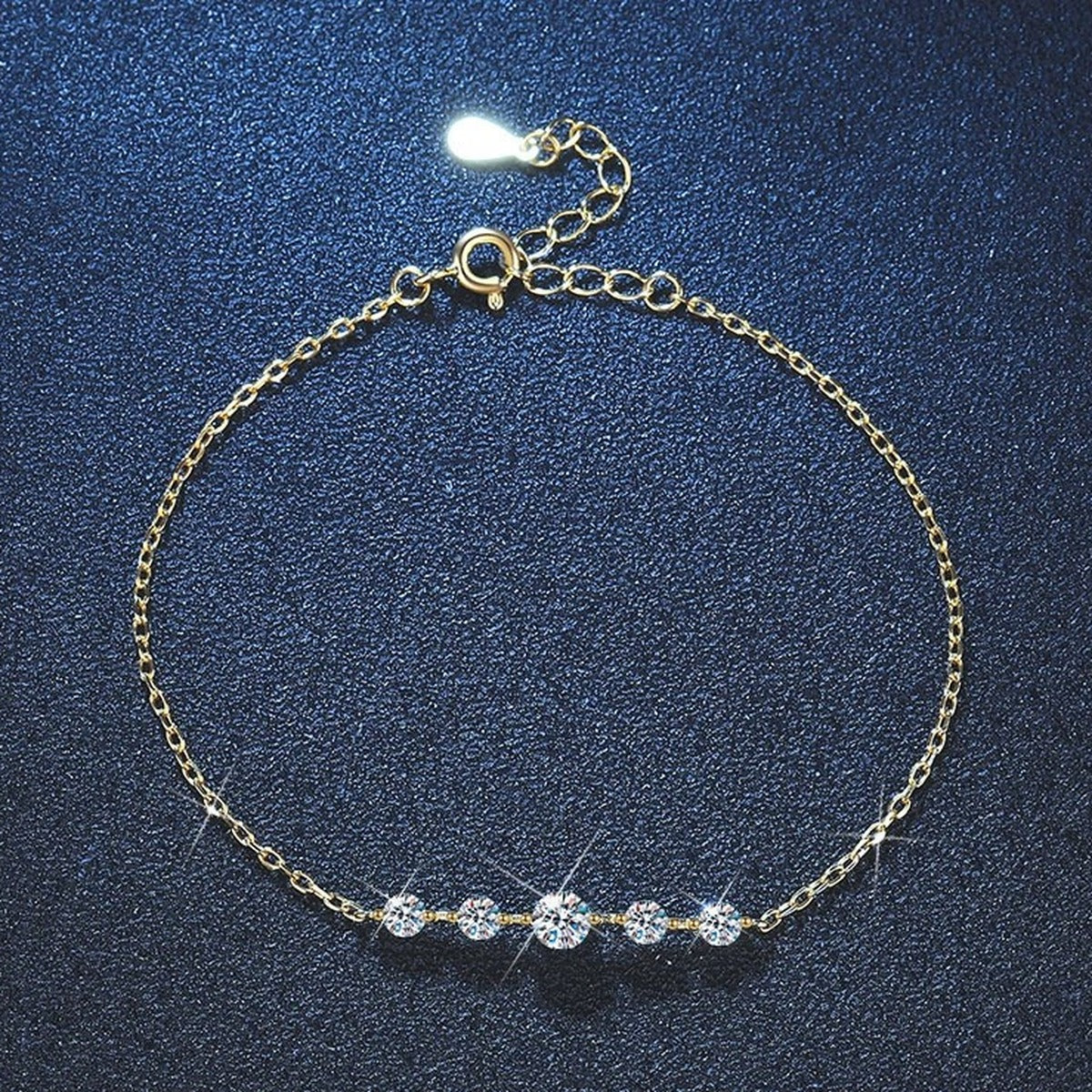 Moissanite Beaded Chain Bracelet close-up detail showing chain, clasp, and stone placement