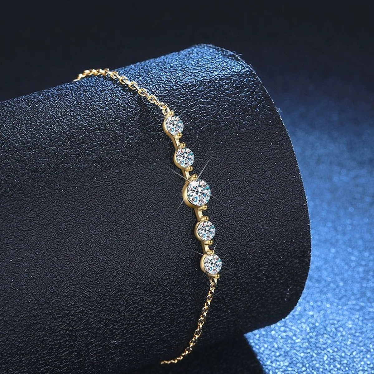 Moissanite Beaded Chain Bracelet close-up detail showing chain, clasp, and stone placement