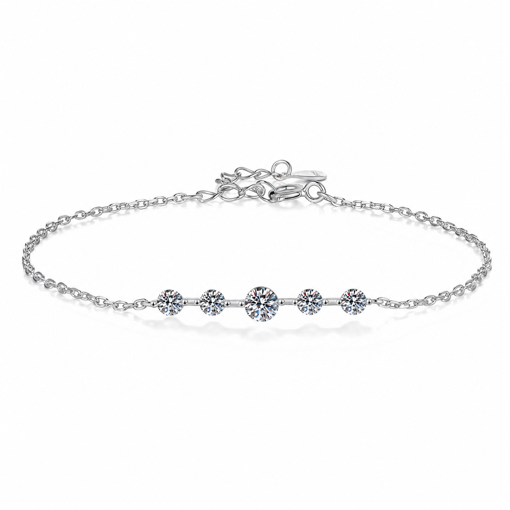 Moissanite Beaded Chain Bracelet in White Gold-Plated S925 Sterling Silver white background product photo