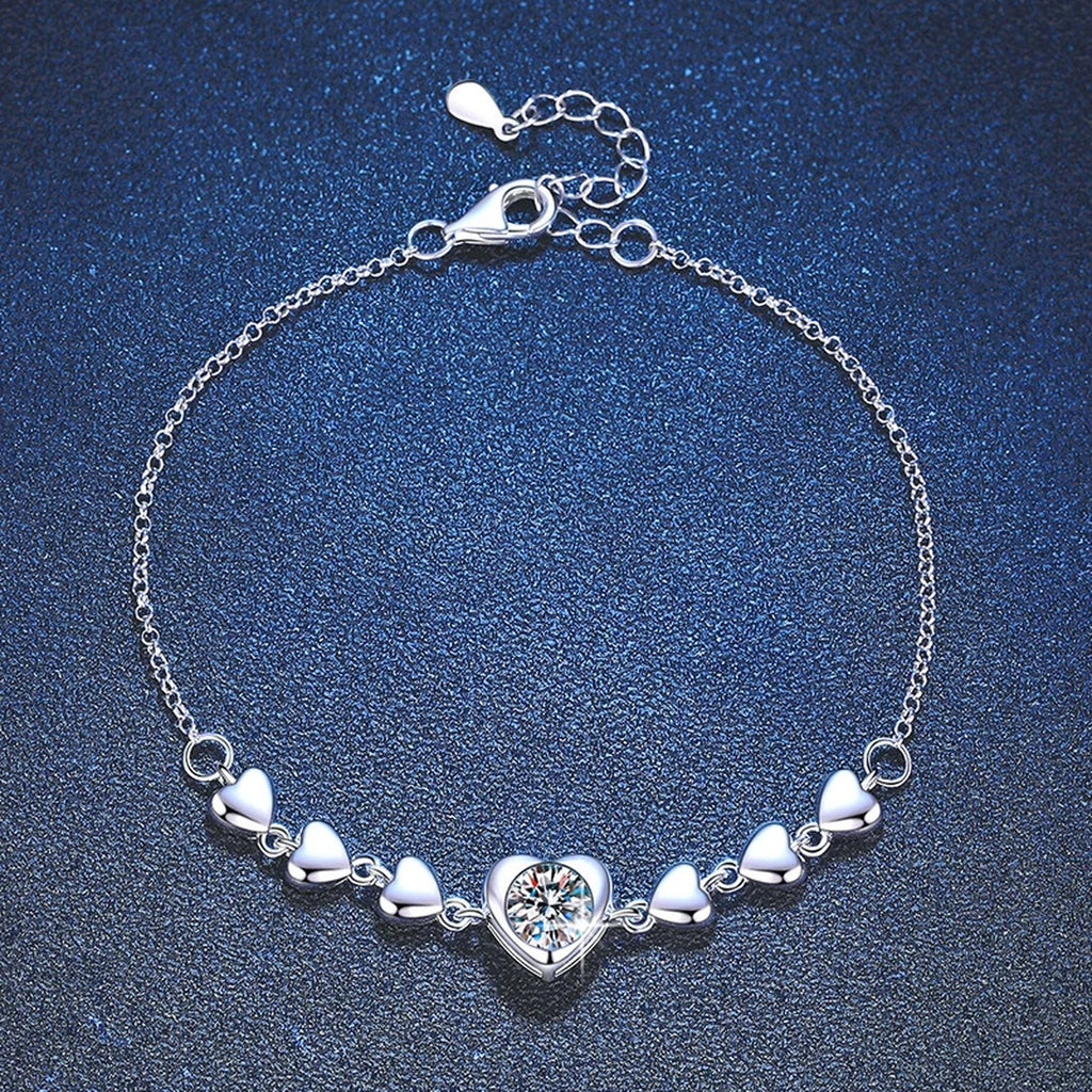 Round Moissanite Chain Bracelet styled on blue display background showing moissanite sparkle