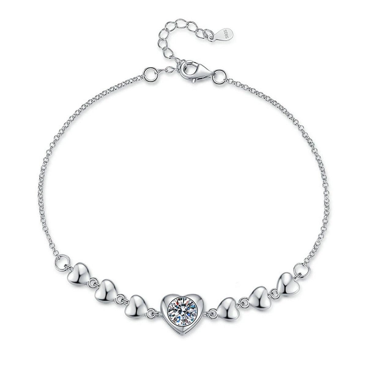 Round Moissanite Chain Bracelet close-up detail showing chain, clasp, and stone placement