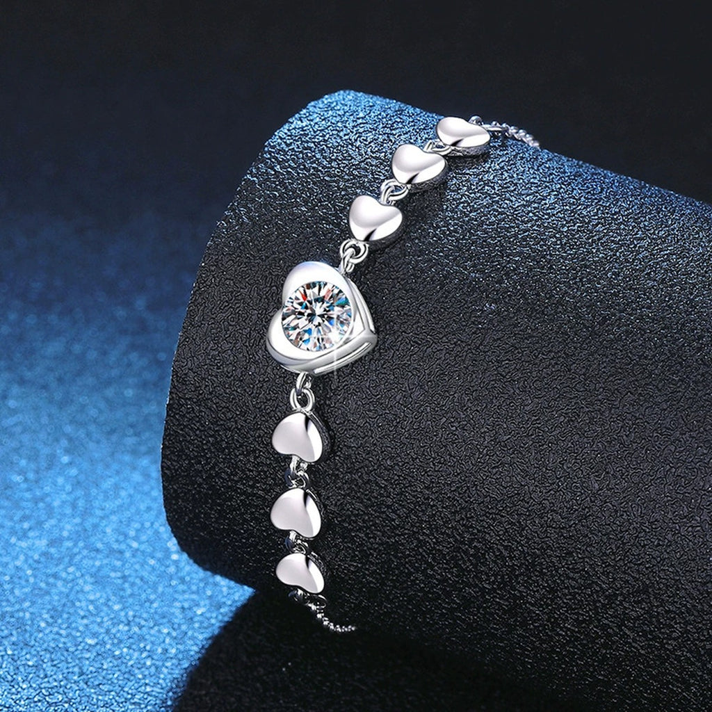 Round Moissanite Chain Bracelet close-up detail showing chain, clasp, and stone placement