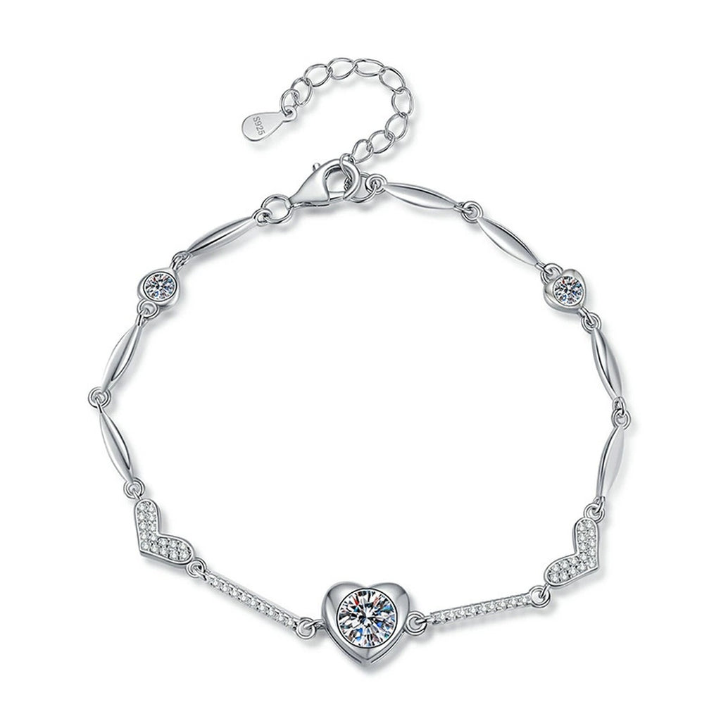 Hexagon Moissanite Chain Bracelet with CZ white background product photo showing bracelet silhouette and moissanite setting