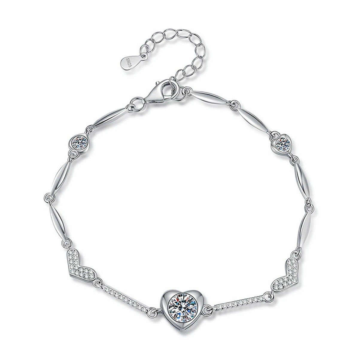 Hexagon Moissanite Chain Bracelet with CZ white background product photo showing bracelet silhouette and moissanite setting