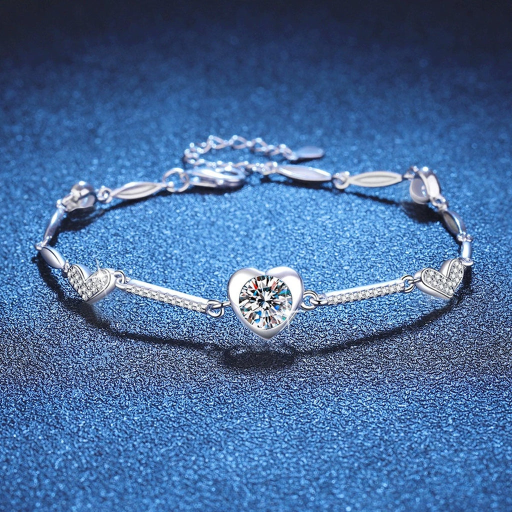 Hexagon Moissanite Chain Bracelet with CZ worn on wrist by model showing bracelet scale and fit