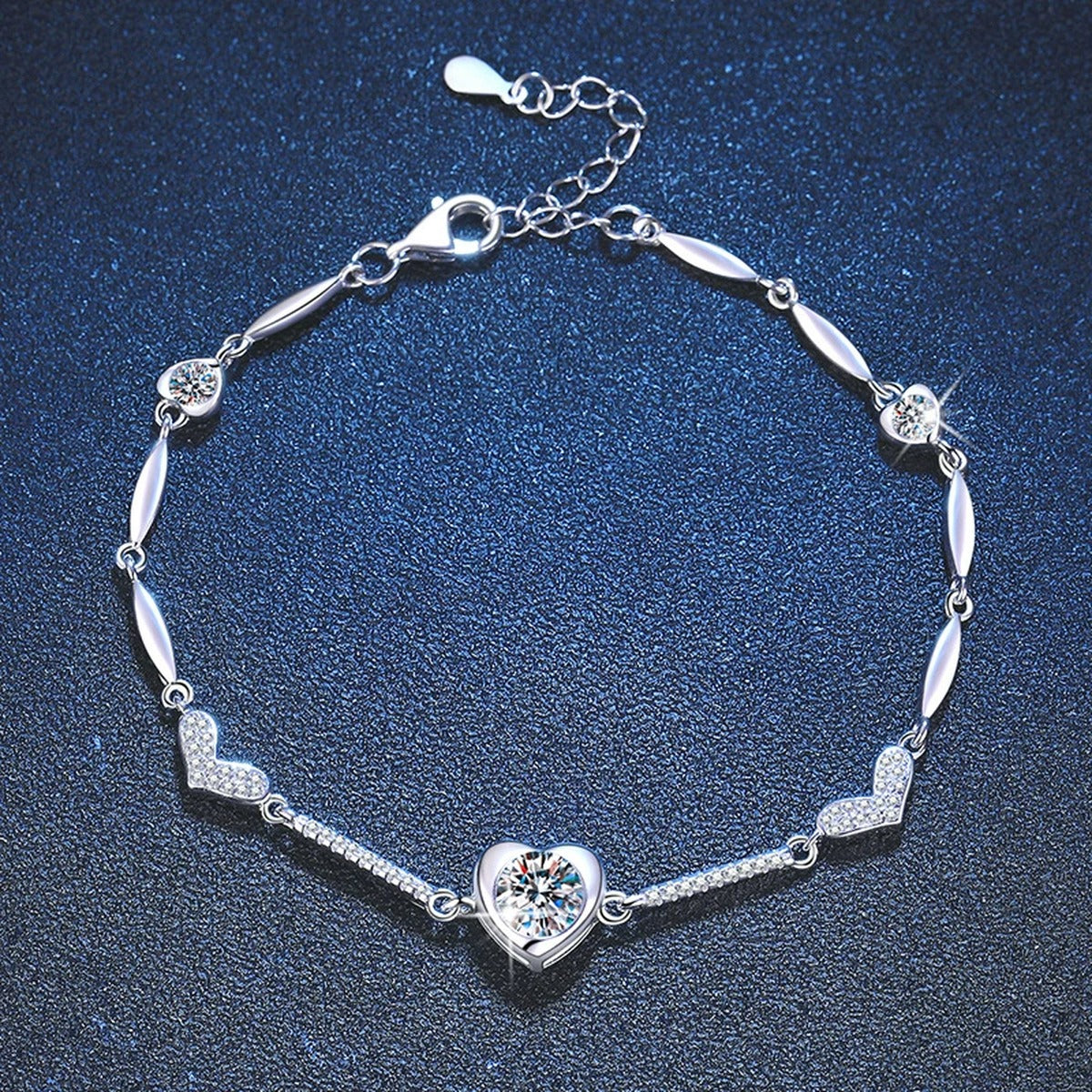 Hexagon Moissanite Chain Bracelet with CZ close-up detail showing chain, clasp, and stone placement