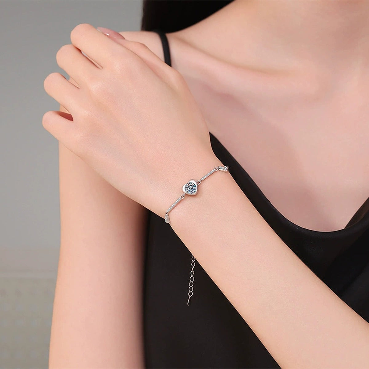 Hexagon Moissanite Chain Bracelet with CZ close-up detail showing chain, clasp, and stone placement