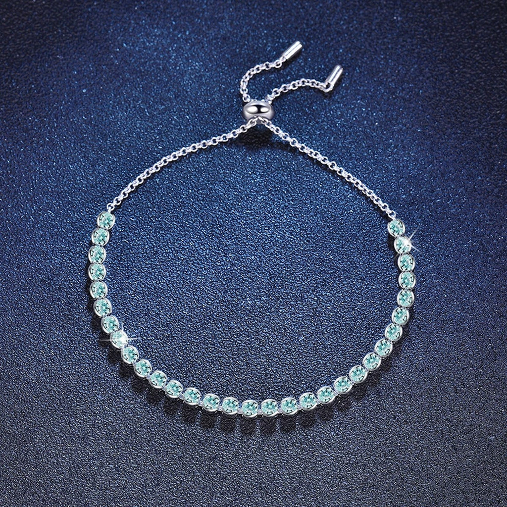 Aqua Moissanite Tennis Bracelet close-up detail showing chain, clasp, and stone placement