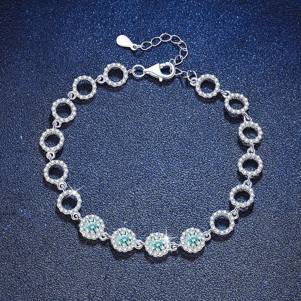 Aqua Moissanite Chain Bracelet with CZ close-up detail showing chain, clasp, and stone placement