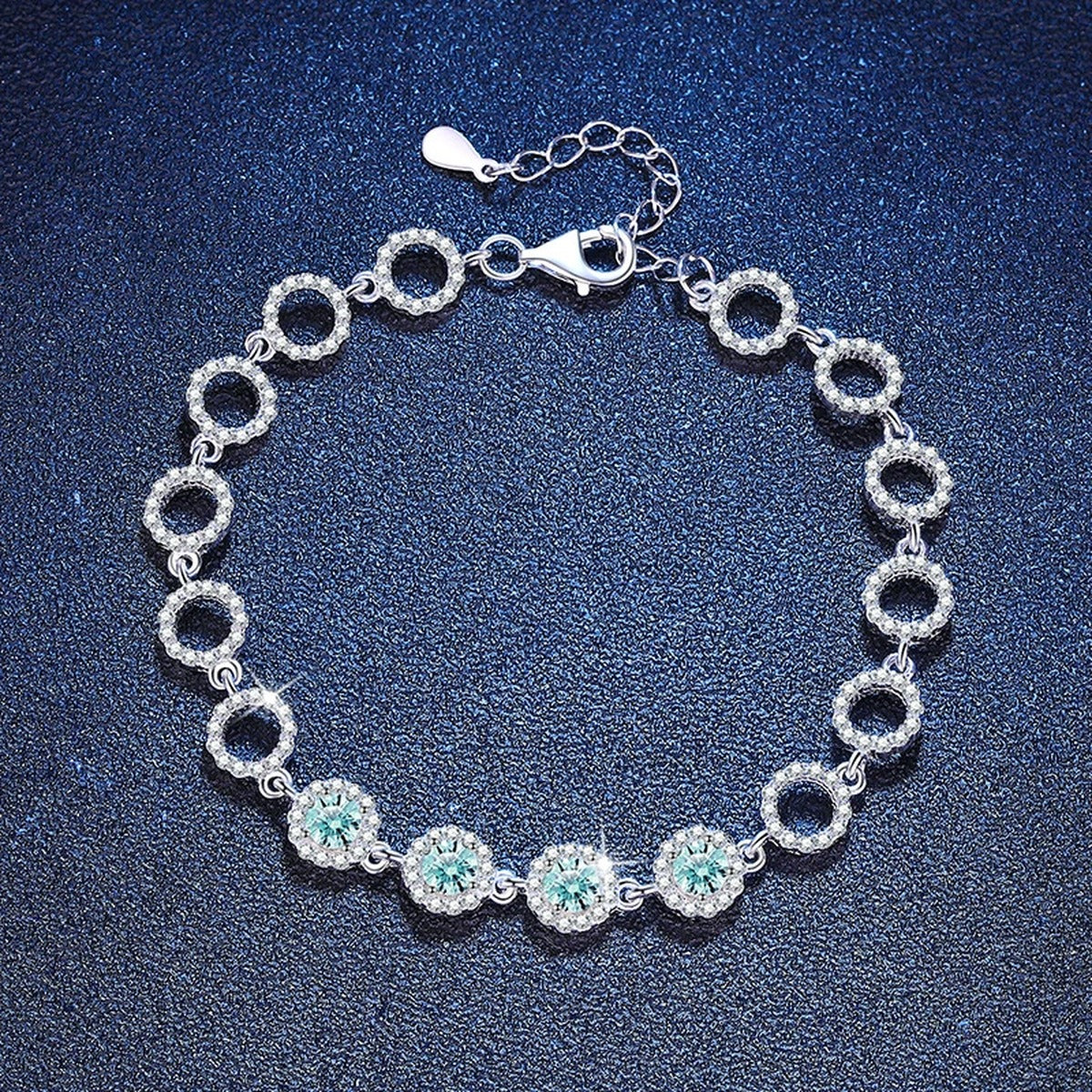 Aqua Moissanite Chain Bracelet with CZ close-up detail showing chain, clasp, and stone placement