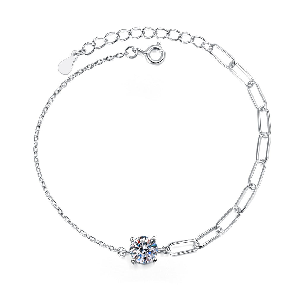 Round Moissanite Chain Bracelet white background product photo showing bracelet silhouette and moissanite setting