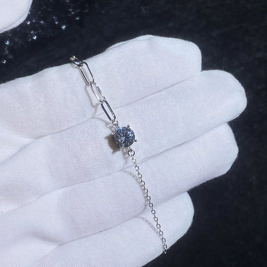 Round Moissanite Chain Bracelet close-up detail showing chain, clasp, and stone placement