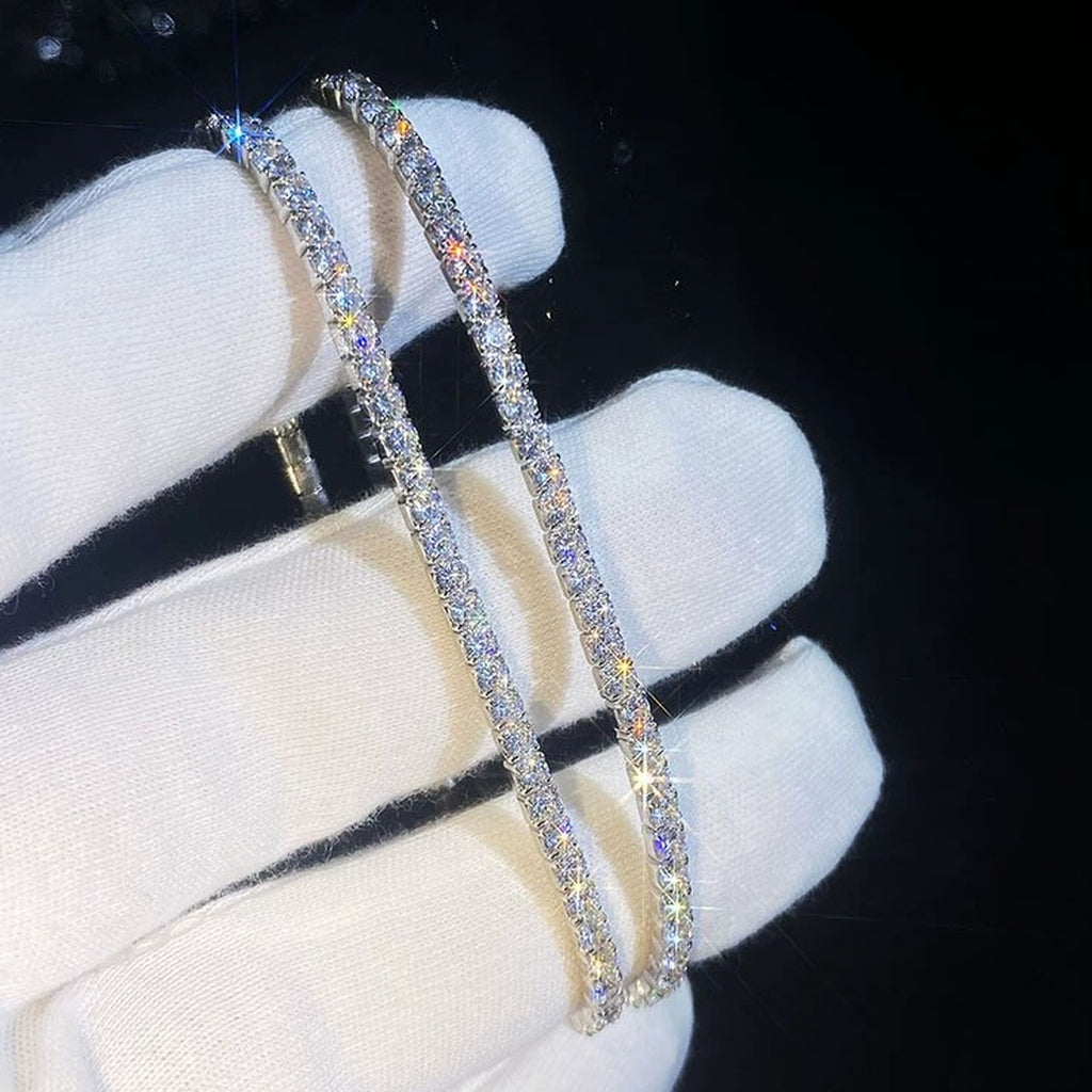 Moissanite Tennis Bangle Bracelet close-up detail showing chain, clasp, and stone placement