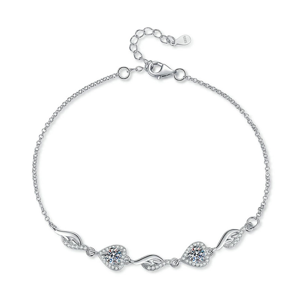 Graduated Moissanite Chain Bracelet with CZ white background product photo showing bracelet silhouette and moissanite setting