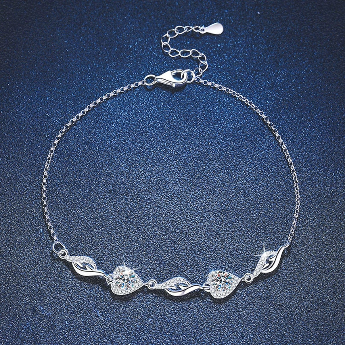 Graduated Moissanite Chain Bracelet with CZ close-up detail showing chain, clasp, and stone placement