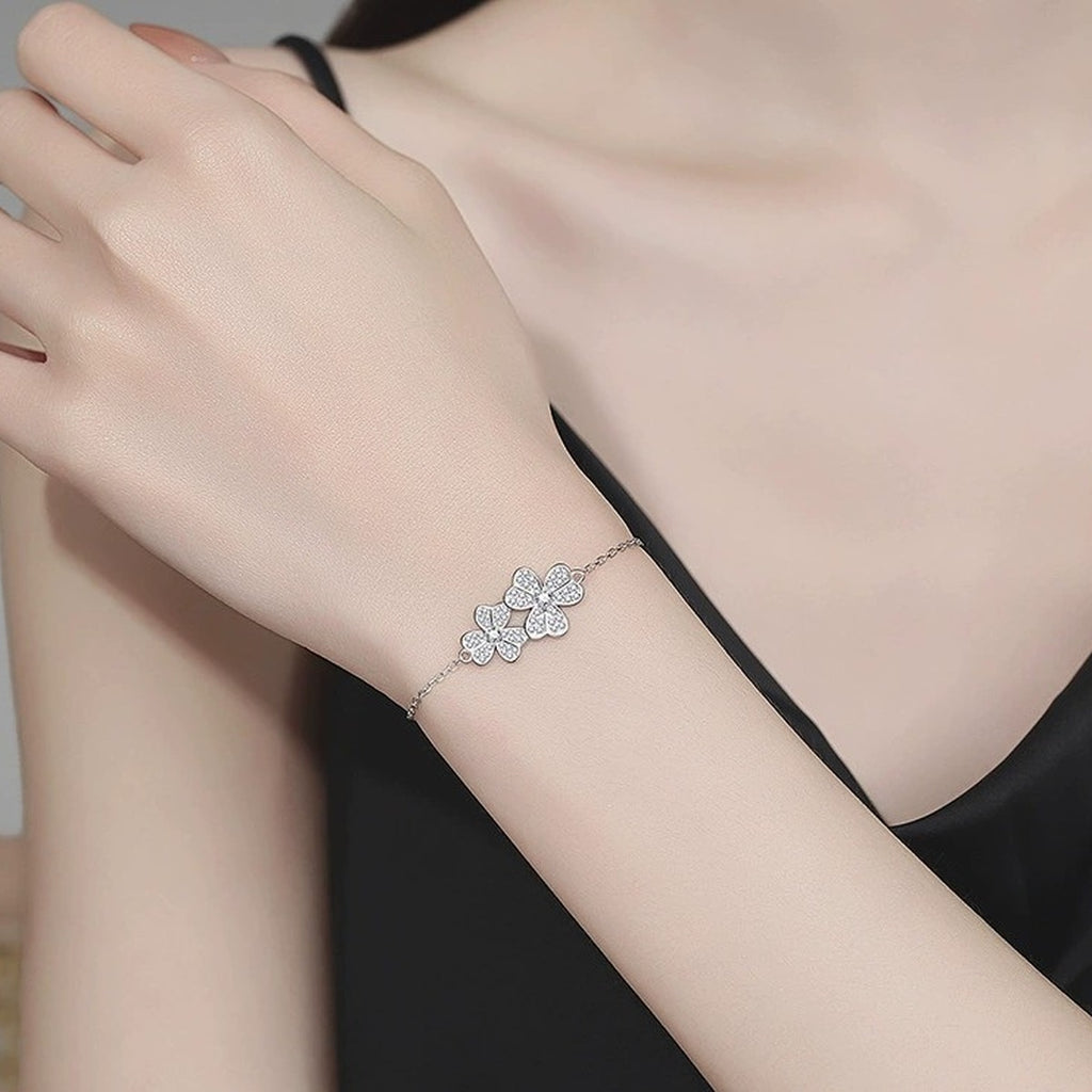 Cluster Moissanite Chain Bracelet white background product photo showing bracelet silhouette and moissanite setting