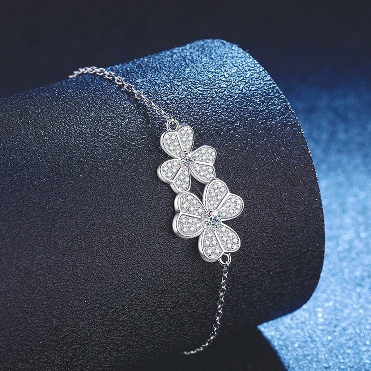Cluster Moissanite Chain Bracelet worn on wrist by model showing bracelet scale and fit