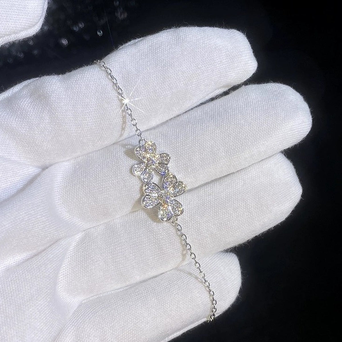 Cluster Moissanite Chain Bracelet close-up detail showing chain, clasp, and stone placement