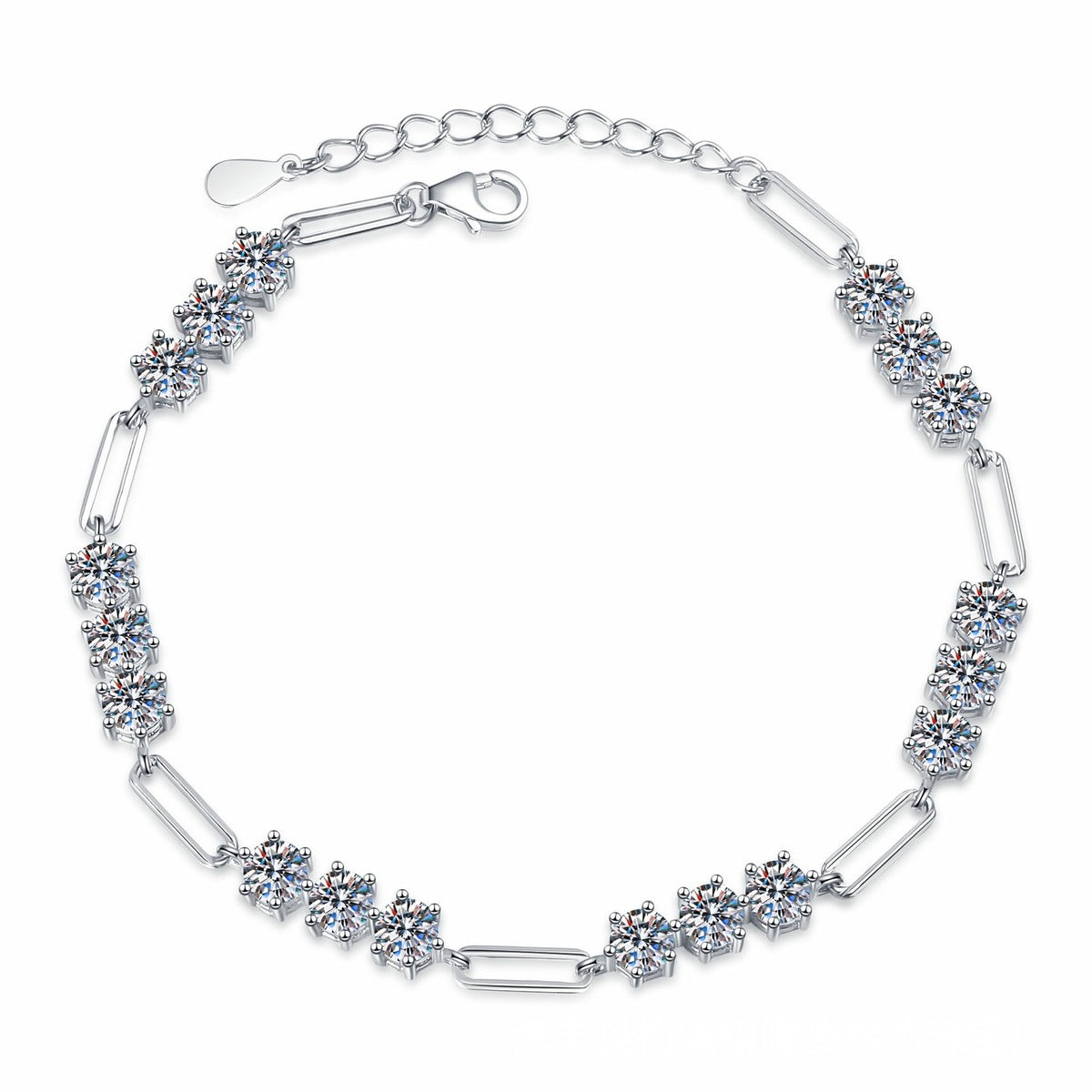 Cluster Moissanite Chain Bracelet white background product photo showing bracelet silhouette and moissanite setting