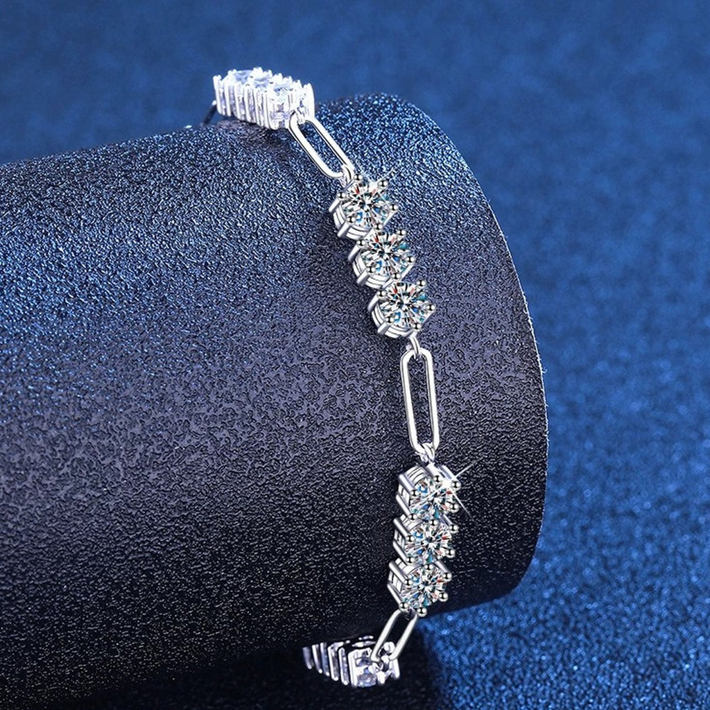 Cluster Moissanite Chain Bracelet close-up detail showing chain, clasp, and stone placement