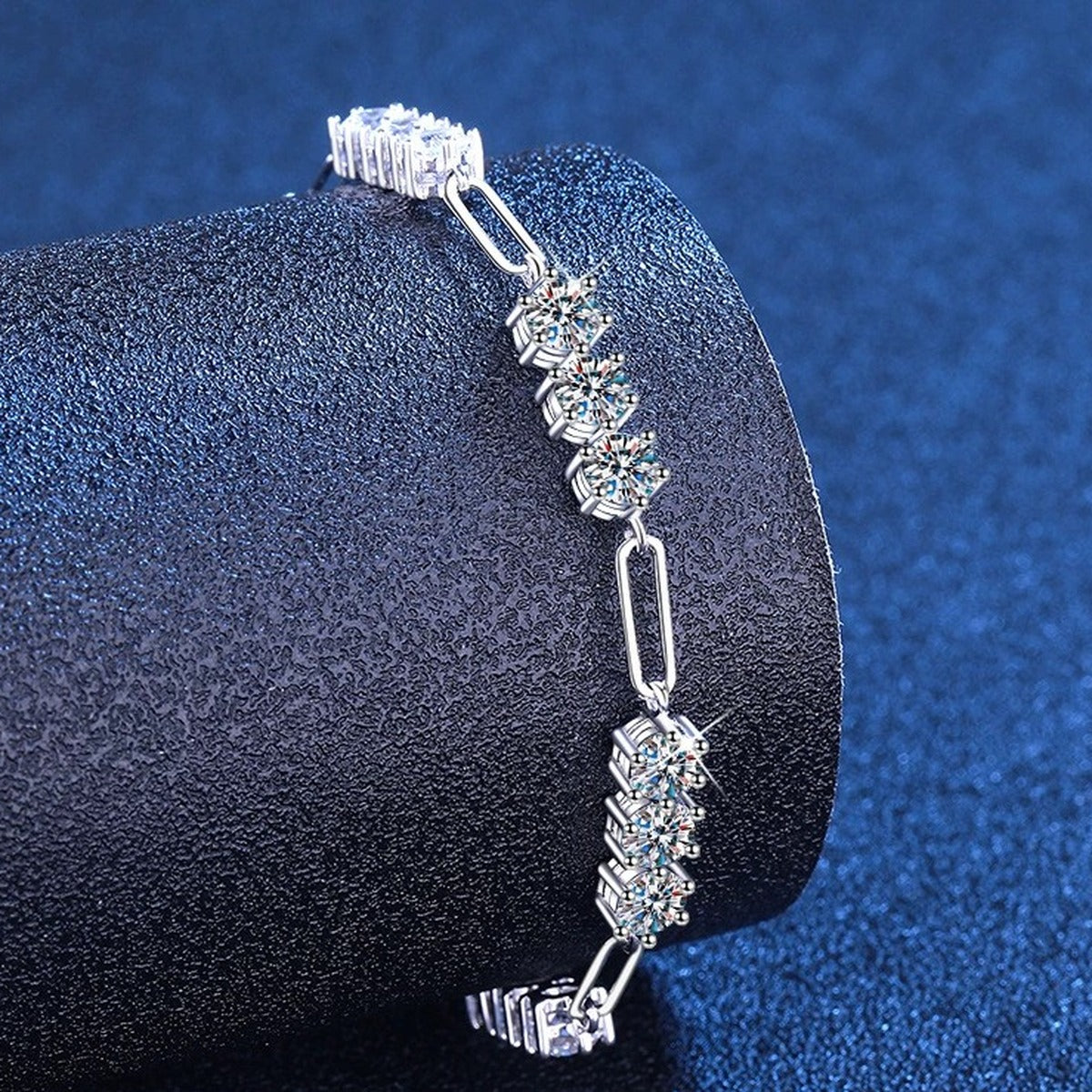 Cluster Moissanite Chain Bracelet close-up detail showing chain, clasp, and stone placement