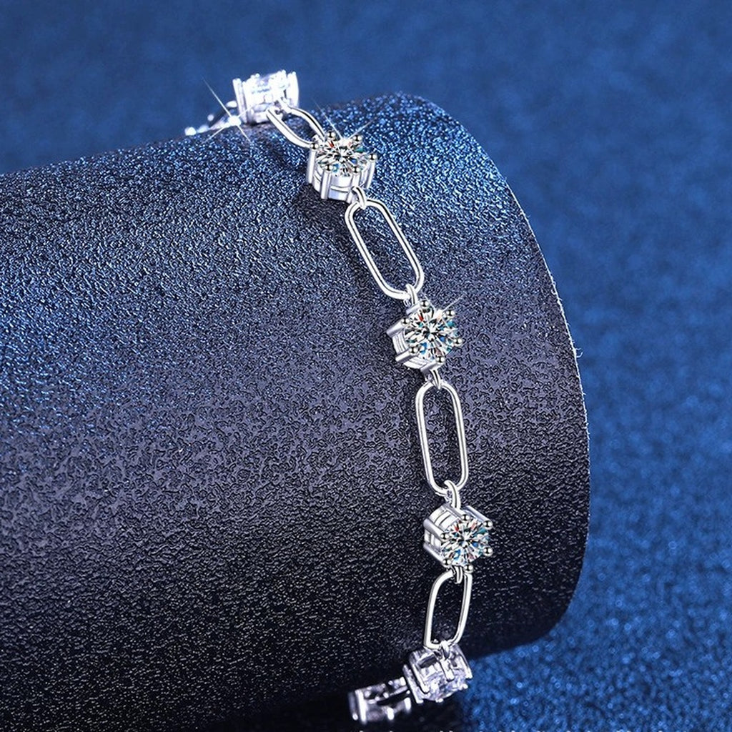 Three-Stone Moissanite Chain Bracelet close-up detail showing chain, clasp, and stone placement