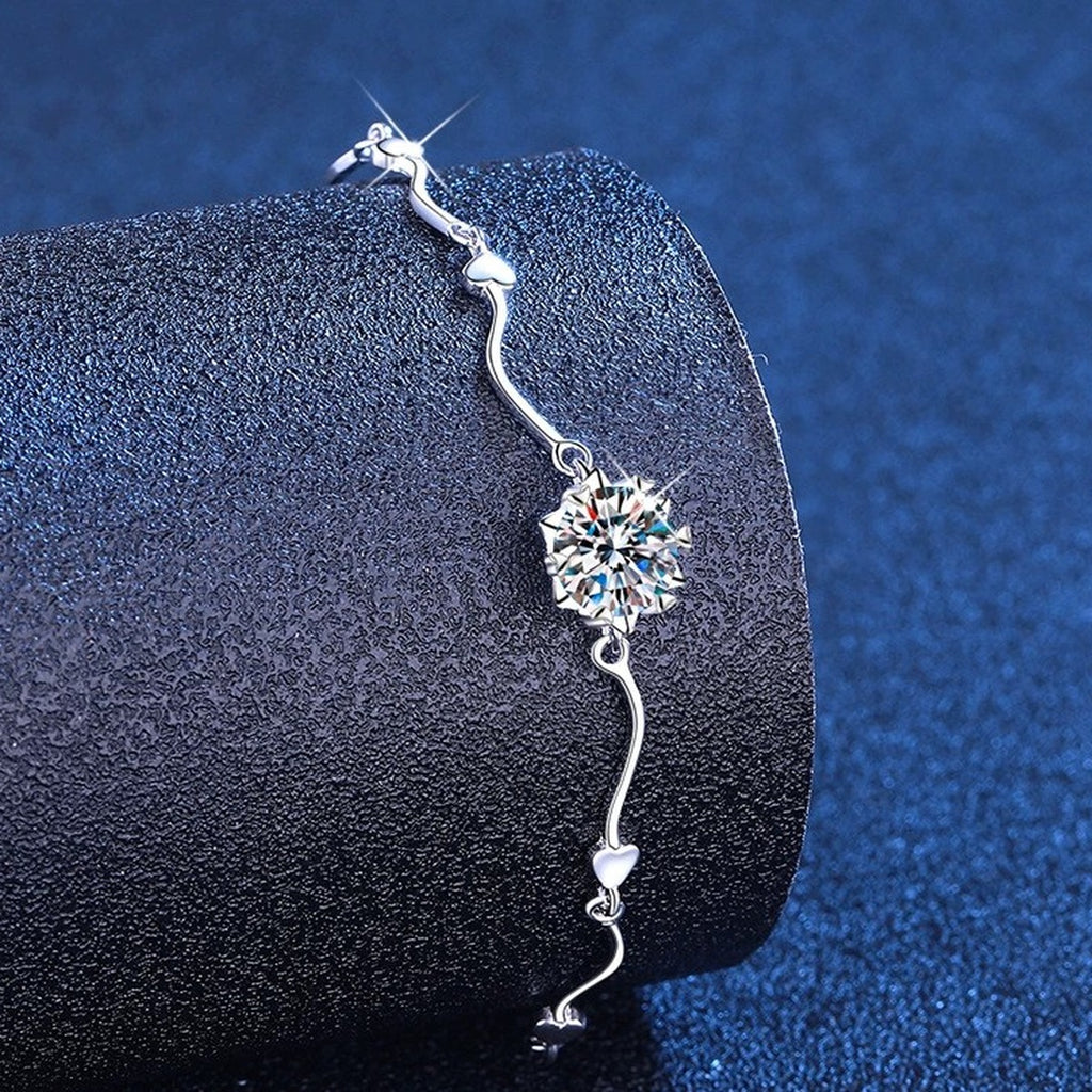 Round Moissanite Chain Bracelet white background product photo showing bracelet silhouette and moissanite setting