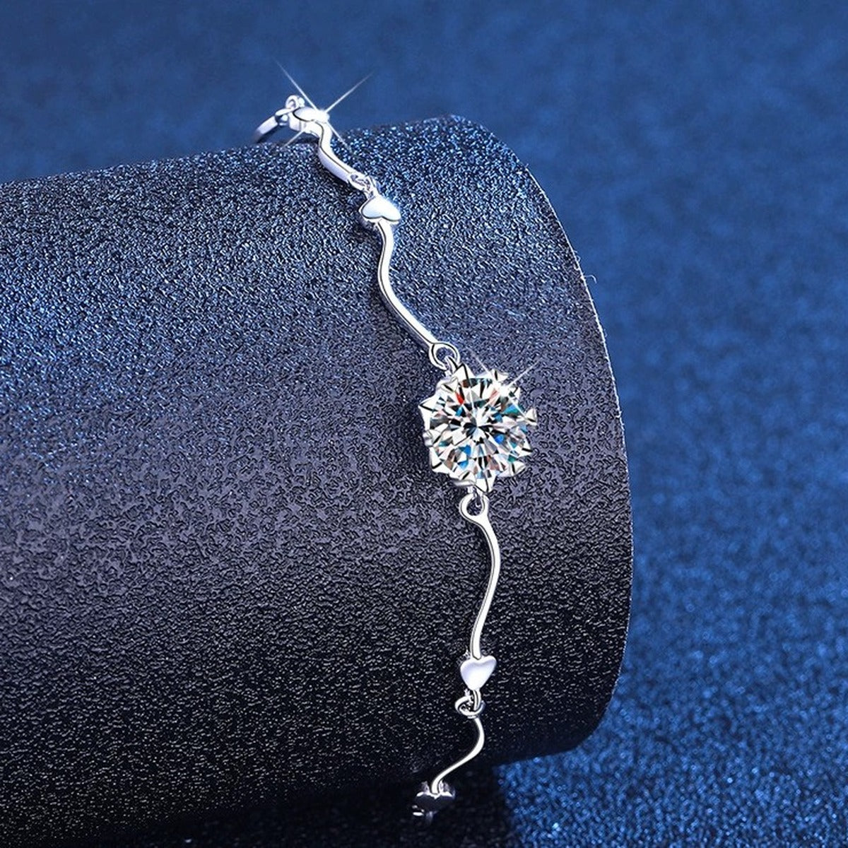 Round Moissanite Chain Bracelet white background product photo showing bracelet silhouette and moissanite setting